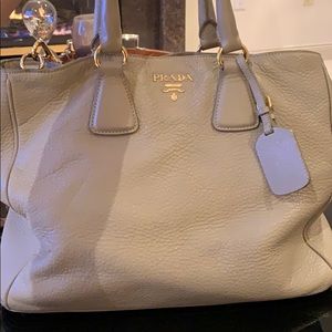 💯 Authentic PRADA Beige Grey pebbled leather.